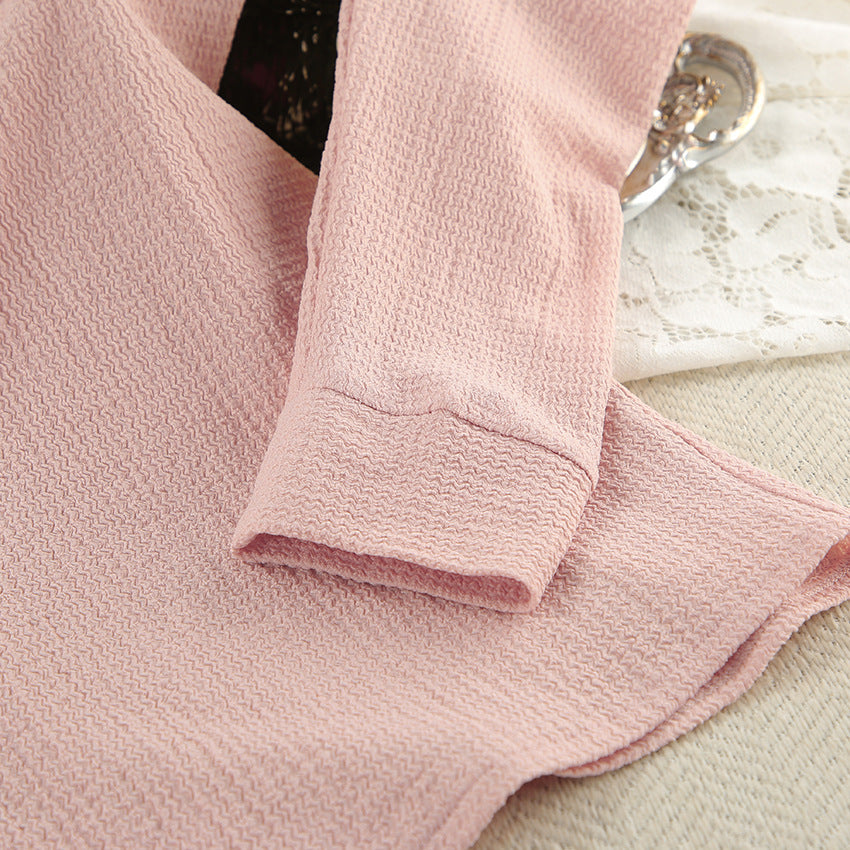 Textured Button Down Shirt And Trouser Sleep Set - Pink - 3