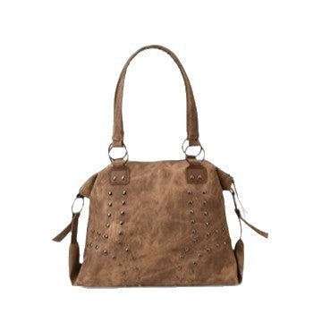 Distressed Studded Faux Leather Shoulder Bag
