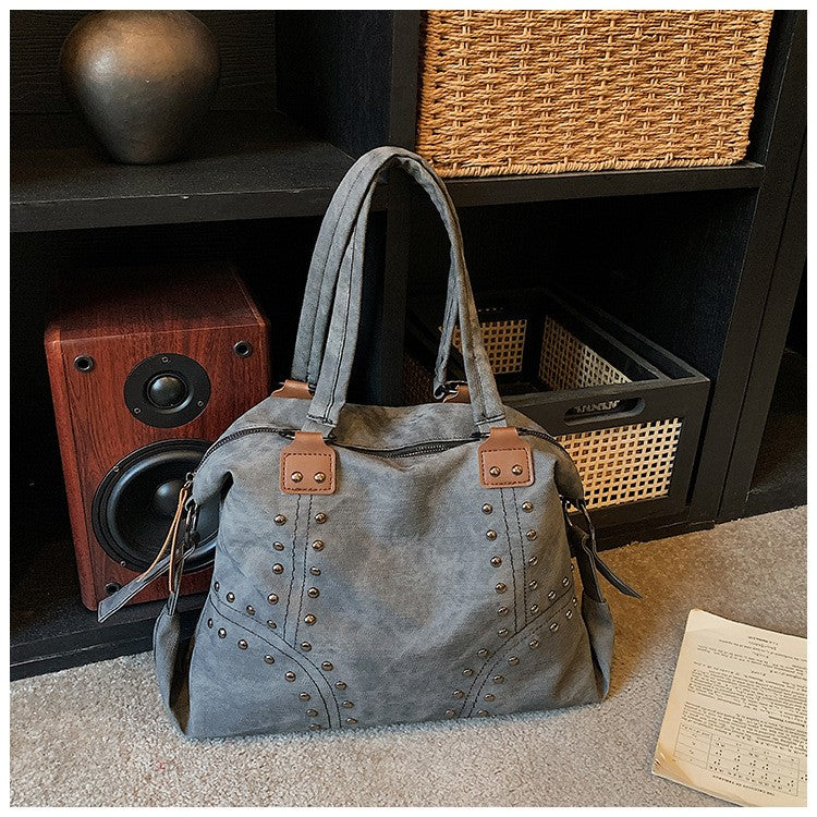 Distressed Studded Faux Leather Shoulder Bag