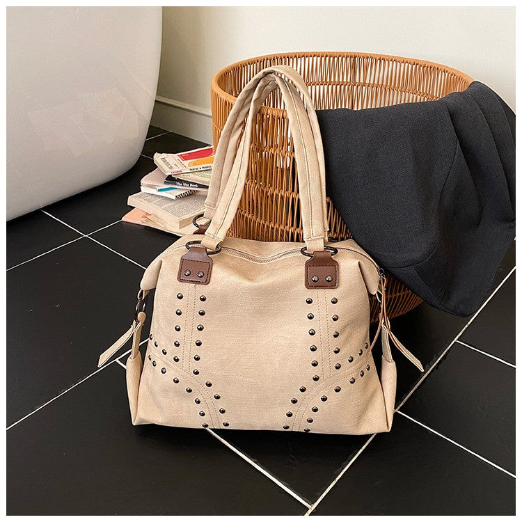 Distressed Studded Faux Leather Shoulder Bag