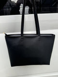 Classic Faux Leather Zip Tote Bag - Black