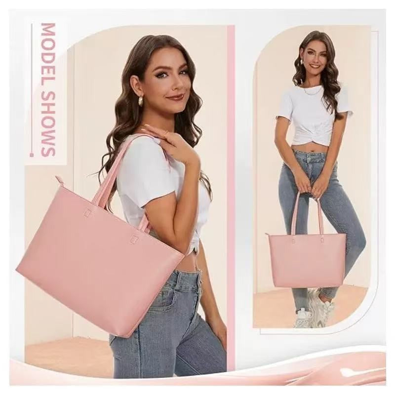 Classic Faux Leather Zip Tote Bag