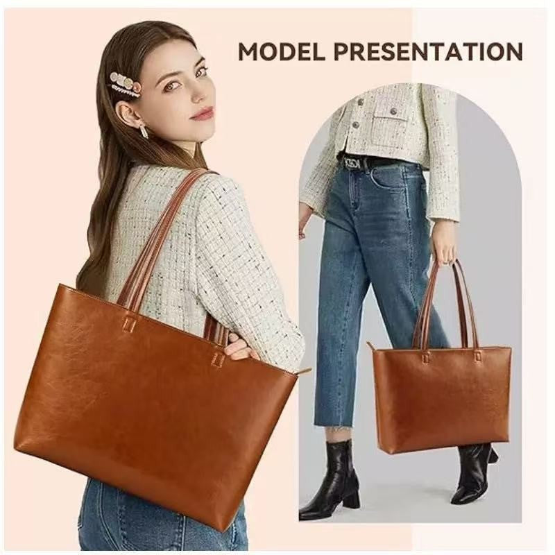 Classic Faux Leather Zip Tote Bag