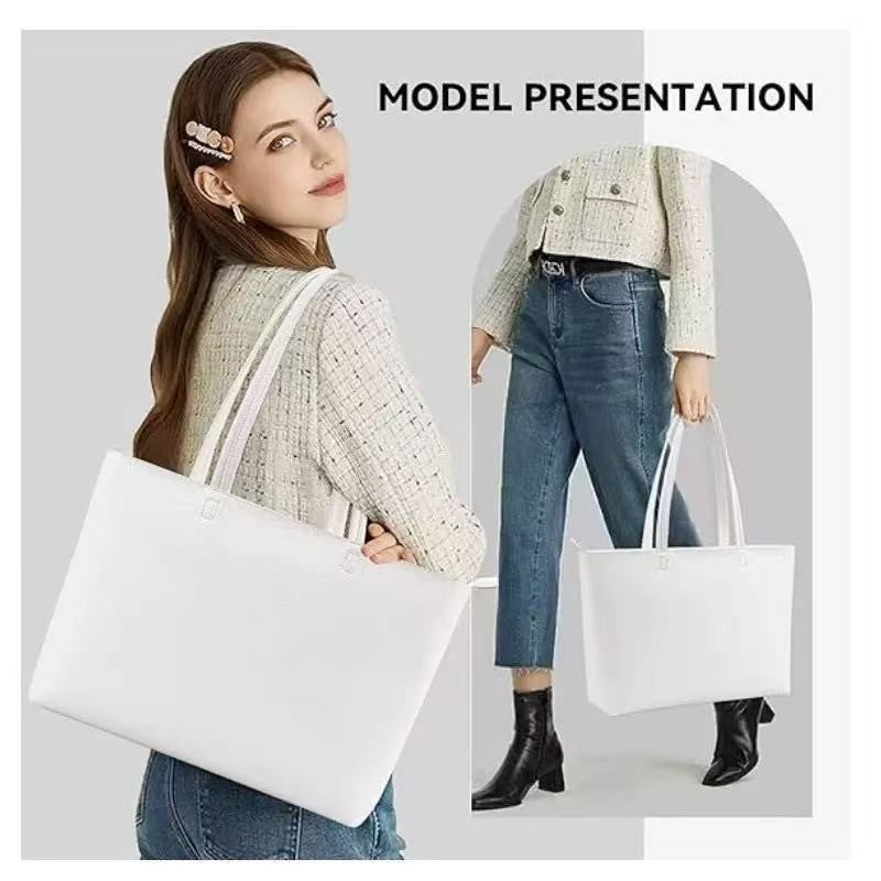 Classic Faux Leather Zip Tote Bag