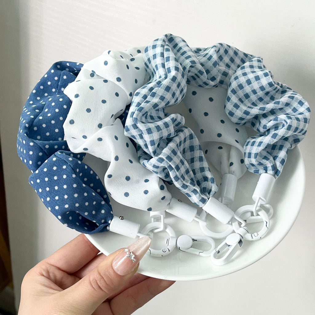 Gingham and Polka Dot Scrunchie Phone Lanyard - Blue - 2