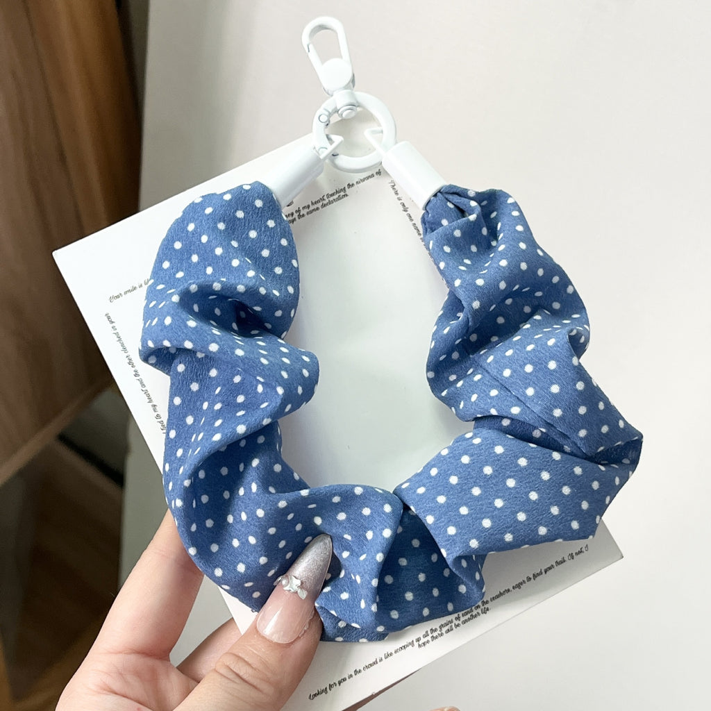 Gingham and Polka Dot Scrunchie Phone Lanyard - Drakblue