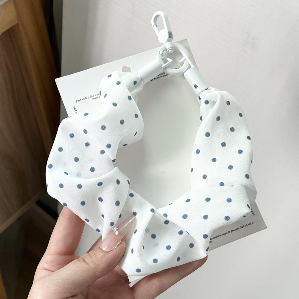 Gingham and Polka Dot Scrunchie Phone Lanyard - White