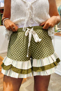 Layered Ruffle Hem Shorts With Bow Tie - Polka02