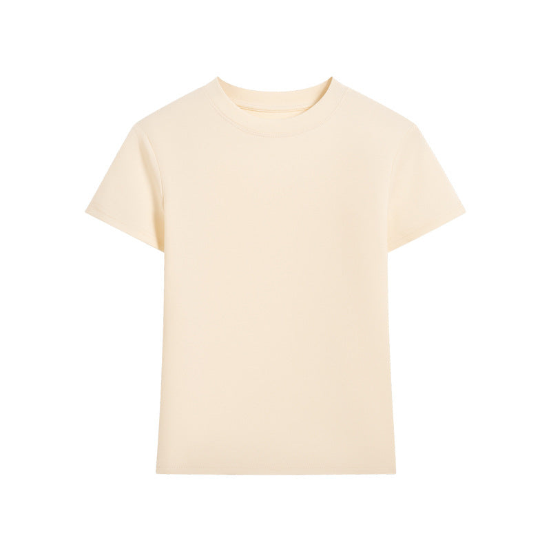Fitted Crewneck Short Sleeve Cotton Tee - Beige