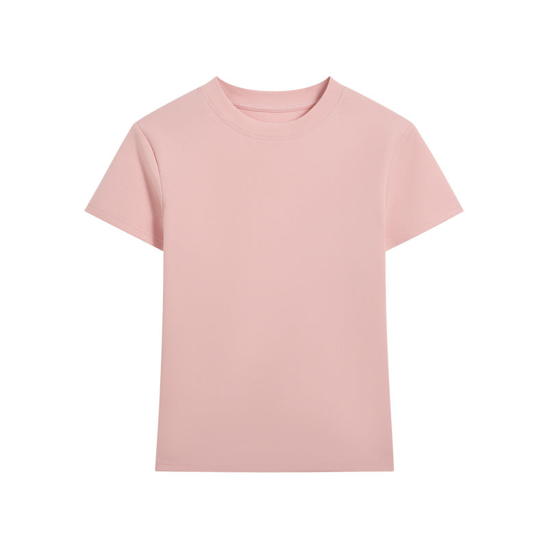 Fitted Crewneck Short Sleeve Cotton Tee - Pink