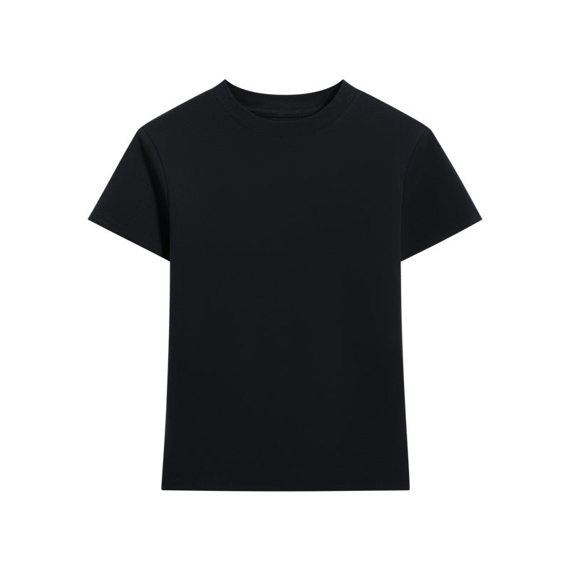 Fitted Crewneck Short Sleeve Cotton Tee - black