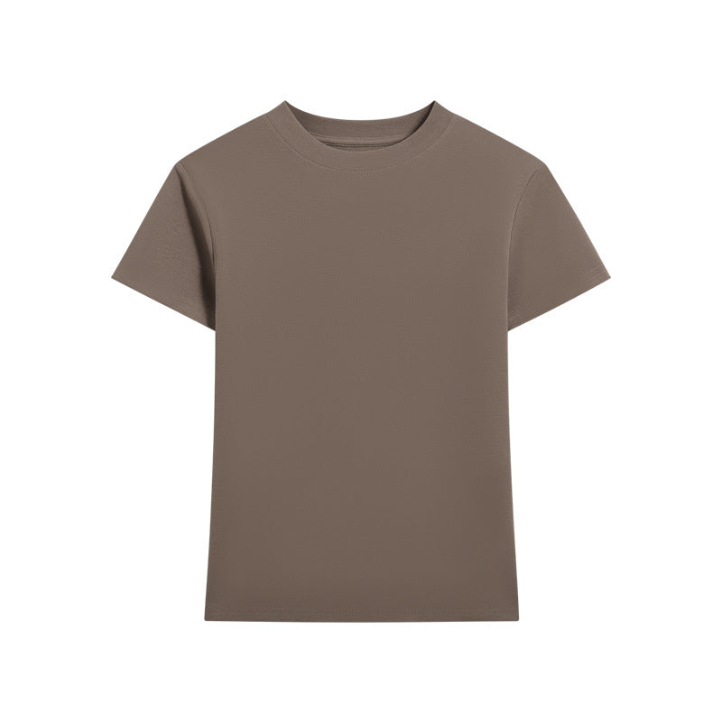 Fitted Crewneck Short Sleeve Cotton Tee - coffee