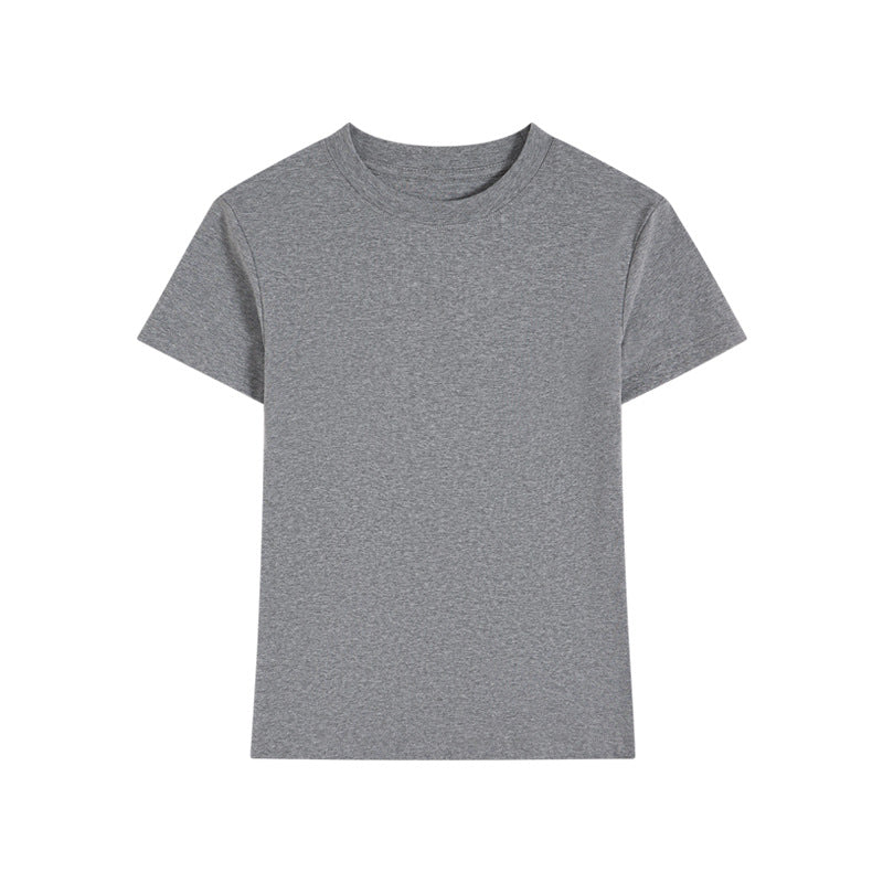 Fitted Crewneck Short Sleeve Cotton Tee - grey