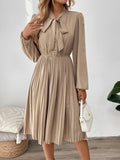 Bow Tie Neck Pleated Midi Dress - Apricot