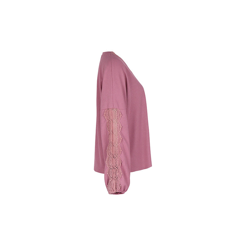 Crochet Trim Balloon Sleeve Blouse - Rosered - 2