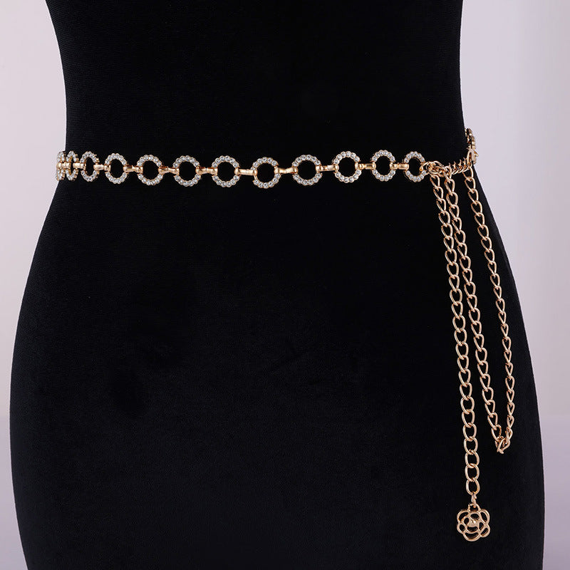 Rhinestone Link Waist Chain Belt - Circle