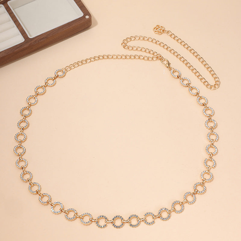 Rhinestone Link Waist Chain Belt - Circle - 1
