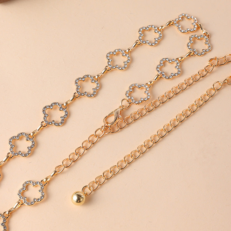 Rhinestone Link Waist Chain Belt - Flower-G - 2