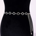 Rhinestone Link Waist Chain Belt - Flower-S