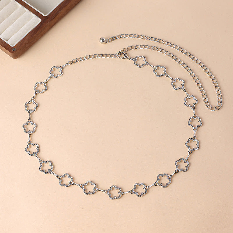 Rhinestone Link Waist Chain Belt - Flower-S - 1