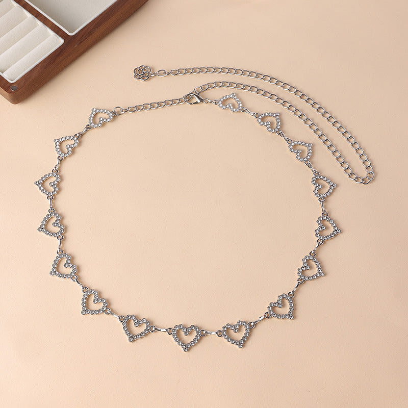 Rhinestone Link Waist Chain Belt - Love - 1