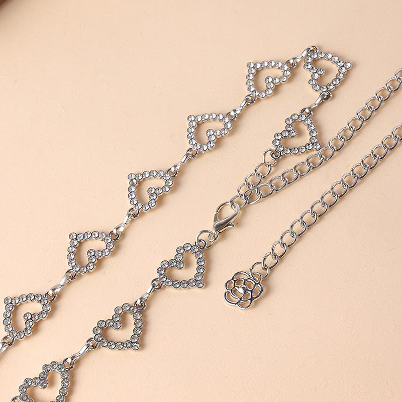 Rhinestone Link Waist Chain Belt - Love - 2