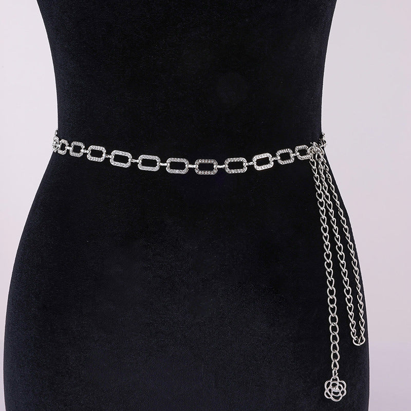 Rhinestone Link Waist Chain Belt - Square