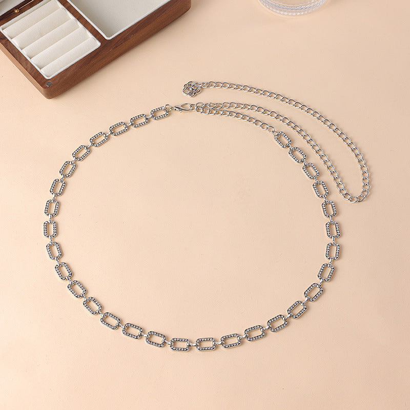 Rhinestone Link Waist Chain Belt - Square - 1