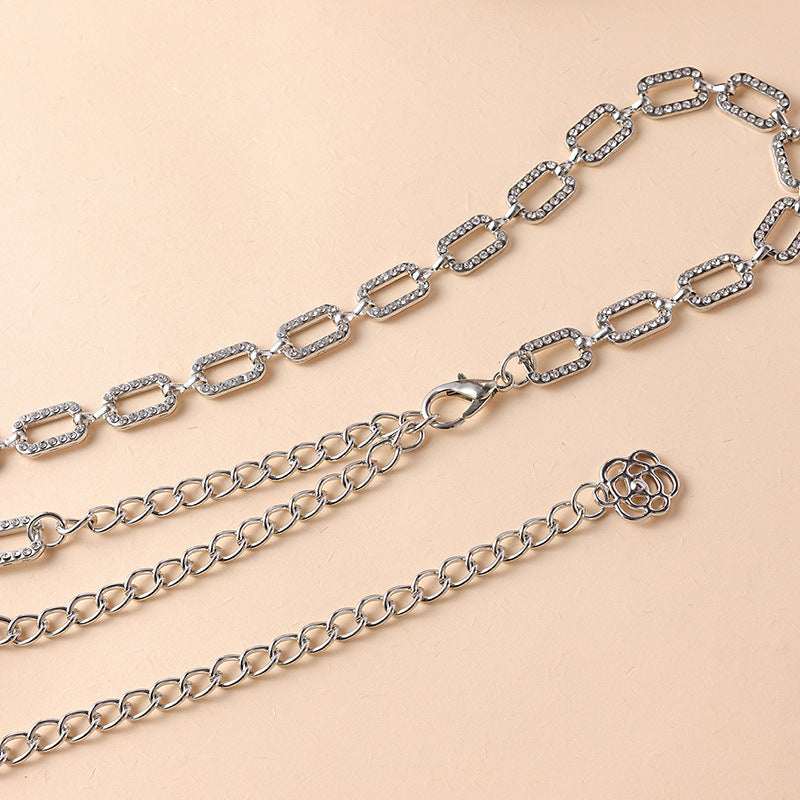 Rhinestone Link Waist Chain Belt - Square - 2