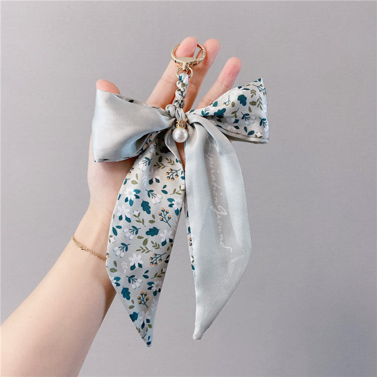 Pearl Accent Satin Bow Bag Charm - NO-7
