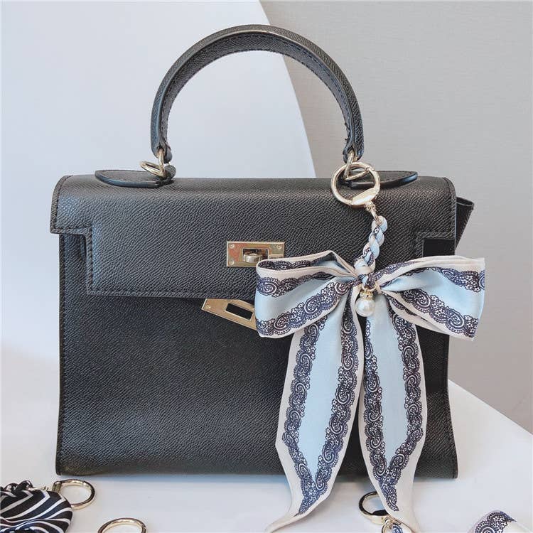 Pearl Accent Satin Bow Bag Charm