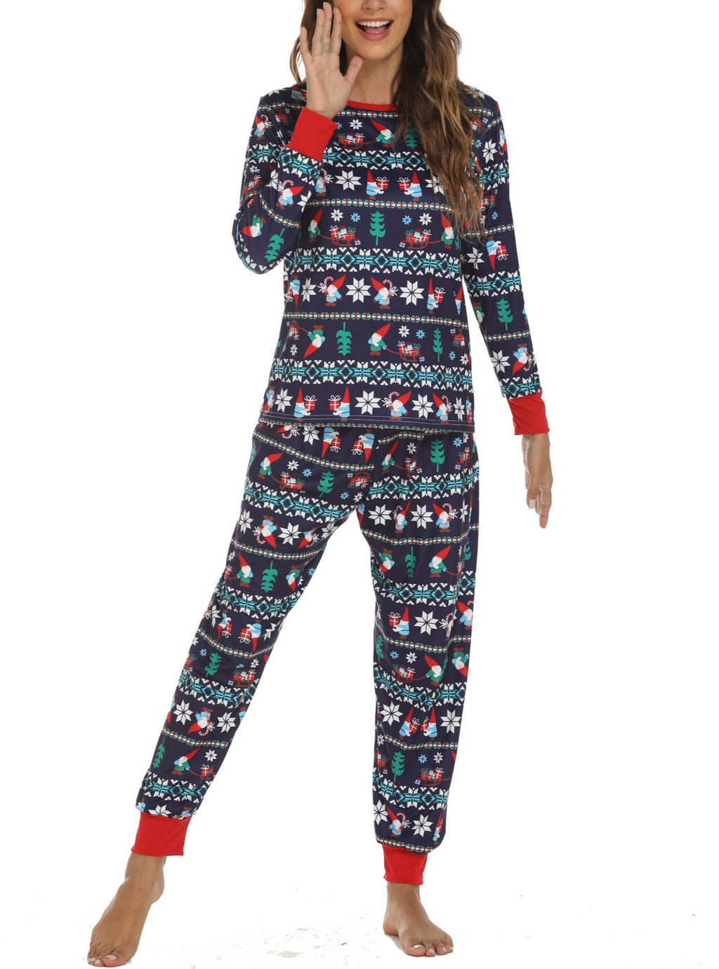 Holiday Print Long Sleeve Lounge Pajama Set - Black