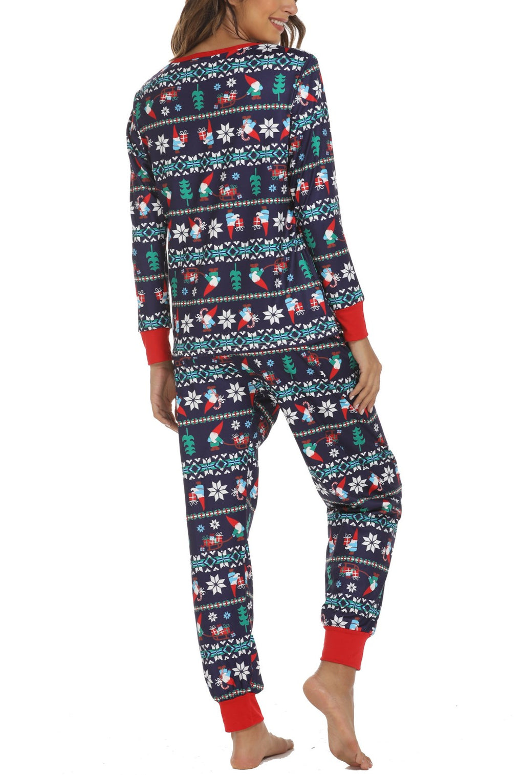 Holiday Print Long Sleeve Lounge Pajama Set - Black - 1