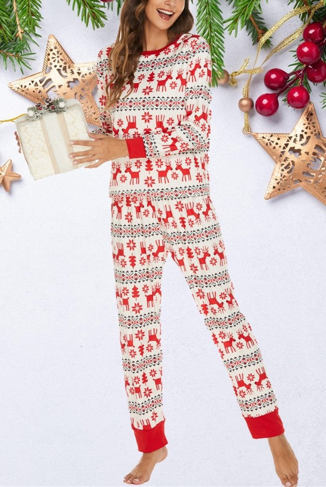 Holiday Print Long Sleeve Lounge Pajama Set - Deer - 1