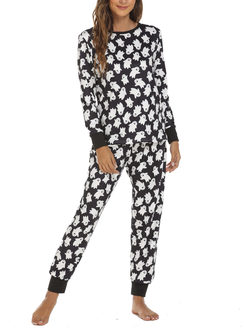 Holiday Print Long Sleeve Lounge Pajama Set - Ghost - 1