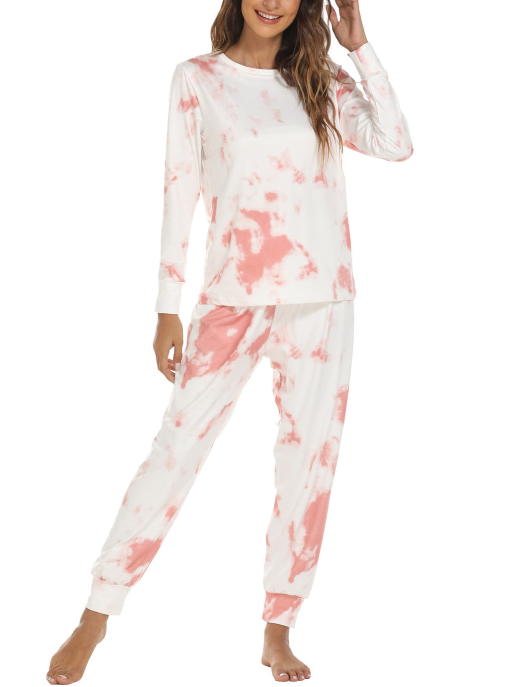 Holiday Print Long Sleeve Lounge Pajama Set - Mauve