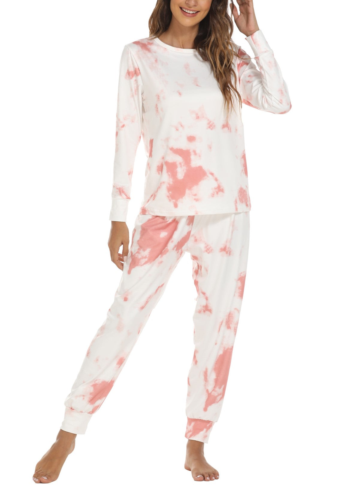 Holiday Print Long Sleeve Lounge Pajama Set - Mauve
