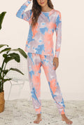 Holiday Print Long Sleeve Lounge Pajama Set - Orange
