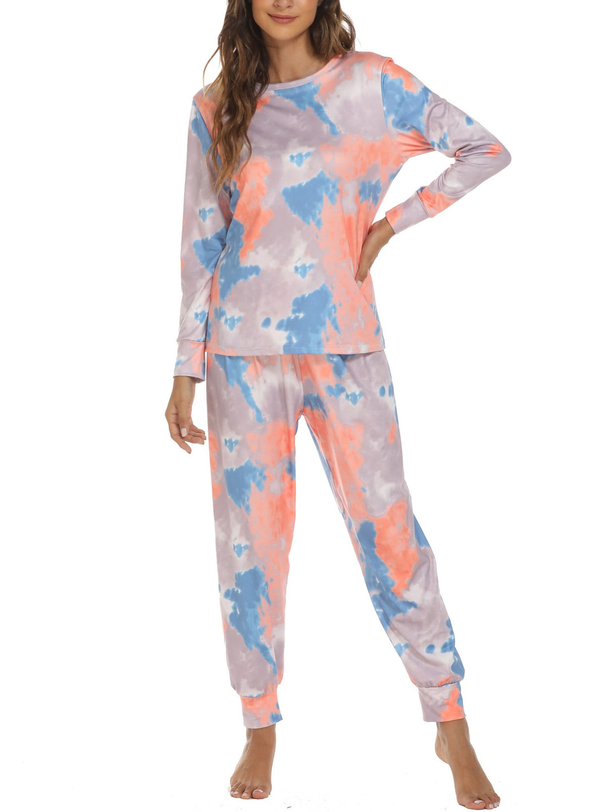 Holiday Print Long Sleeve Lounge Pajama Set - Orange - 1