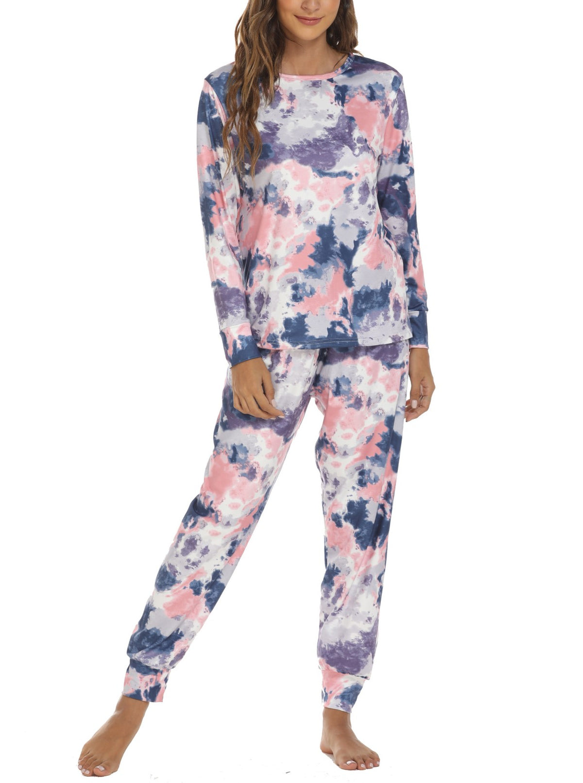 Holiday Print Long Sleeve Lounge Pajama Set - Pink - 1