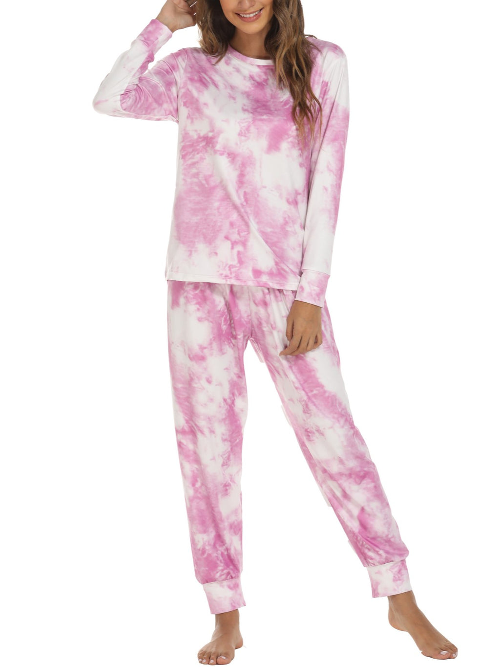 Holiday Print Long Sleeve Lounge Pajama Set - Purple