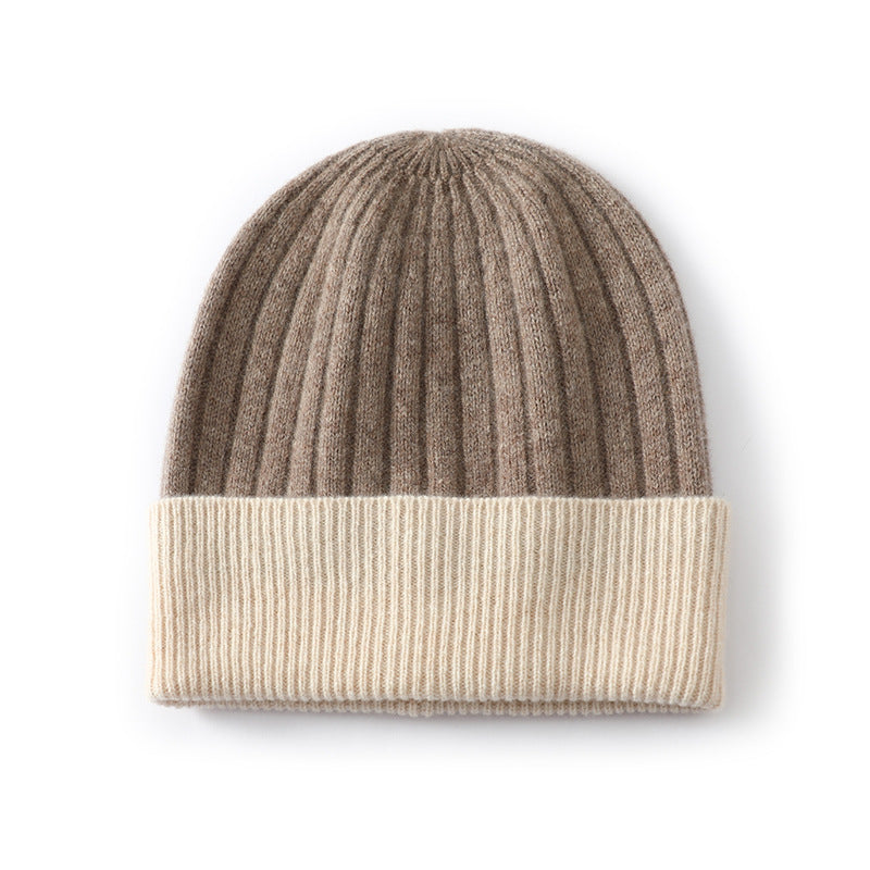 Chunky Vertical Rib Colorblock Beanie - BCamel
