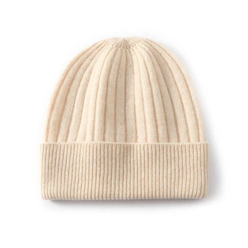 Chunky Vertical Rib Colorblock Beanie - Beige
