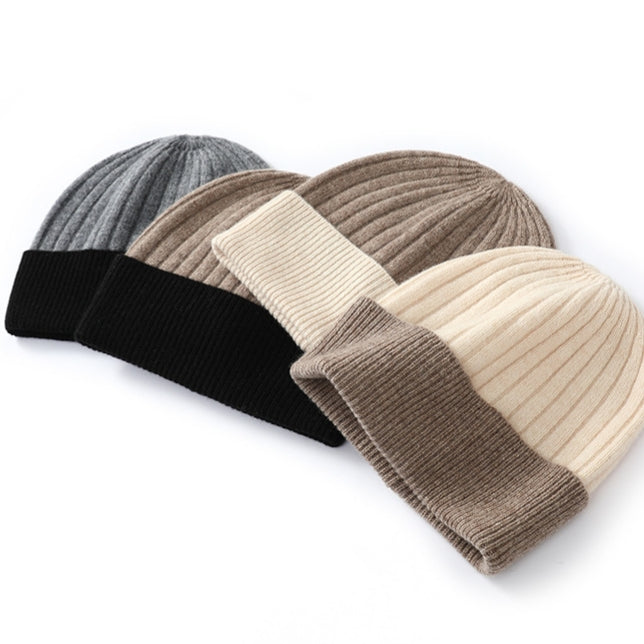 Chunky Vertical Rib Colorblock Beanie - CBeige
