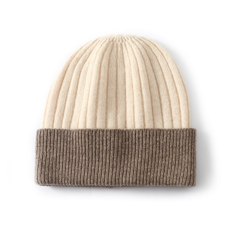 Chunky Vertical Rib Colorblock Beanie - CBeige - 1