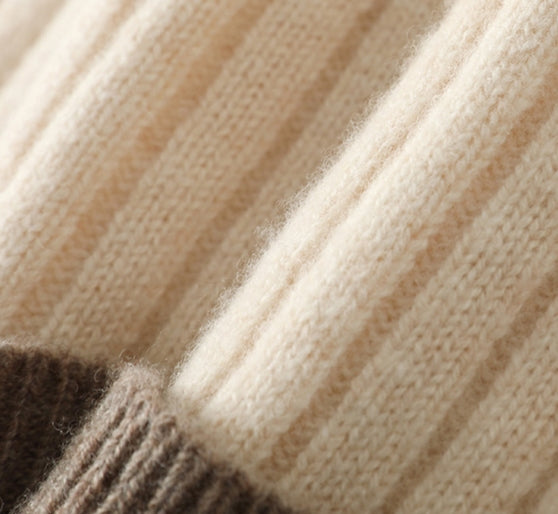 Chunky Vertical Rib Colorblock Beanie - CBeige - 2