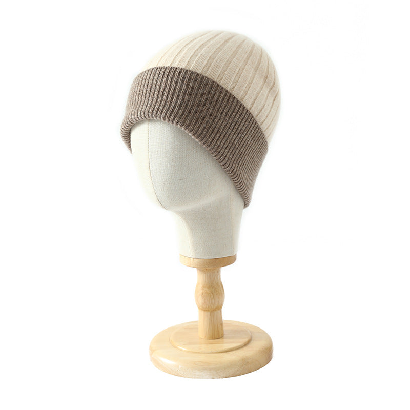 Chunky Vertical Rib Colorblock Beanie - CBeige - 5