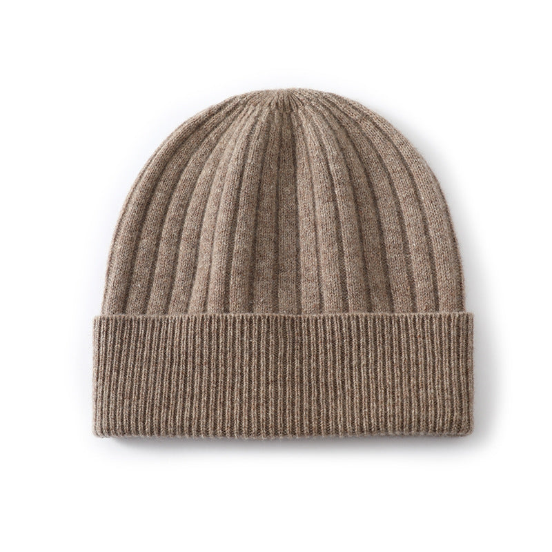 Chunky Vertical Rib Colorblock Beanie - Camel