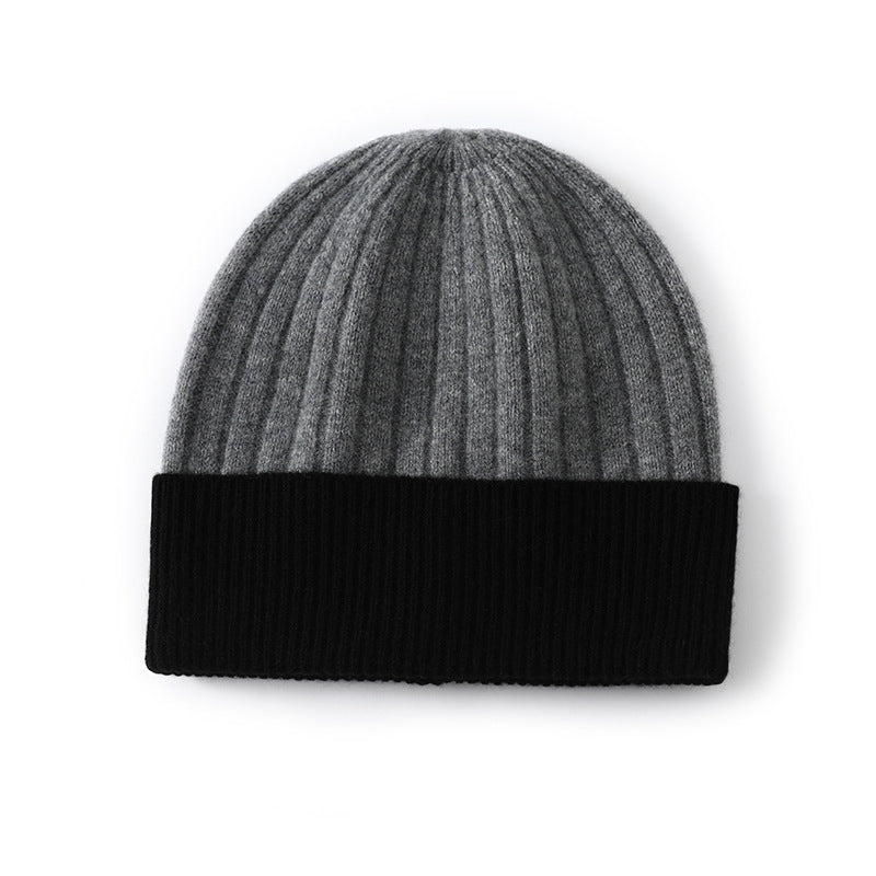 Chunky Vertical Rib Colorblock Beanie - Grey