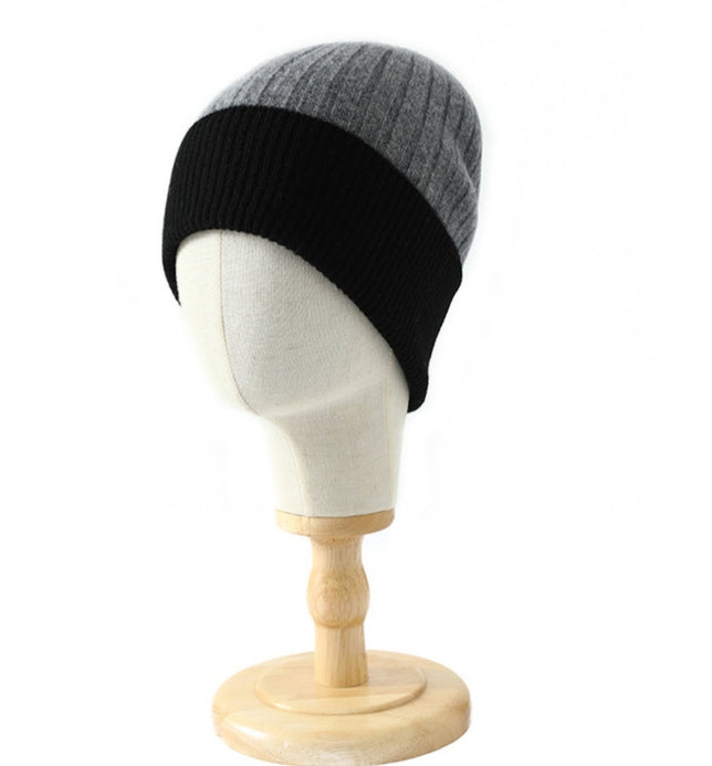 Chunky Vertical Rib Colorblock Beanie - Grey - 1